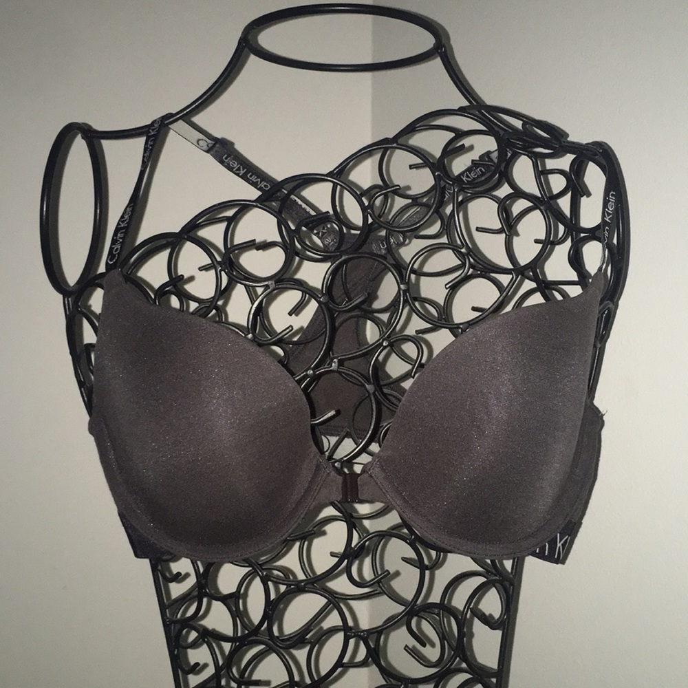 Front closure, 36B, Calvin Klein bra. Darker gray.